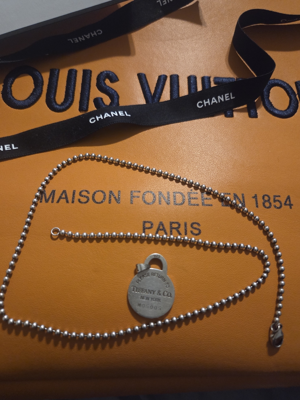 Tiffany & Co. Silver Ball Chain Necklace with Padlock Pendant